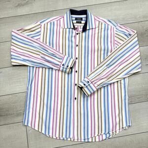 Eros Made in Italy Striped Dress Shirt XL Multicolor Cotton LS Colorful Vintage